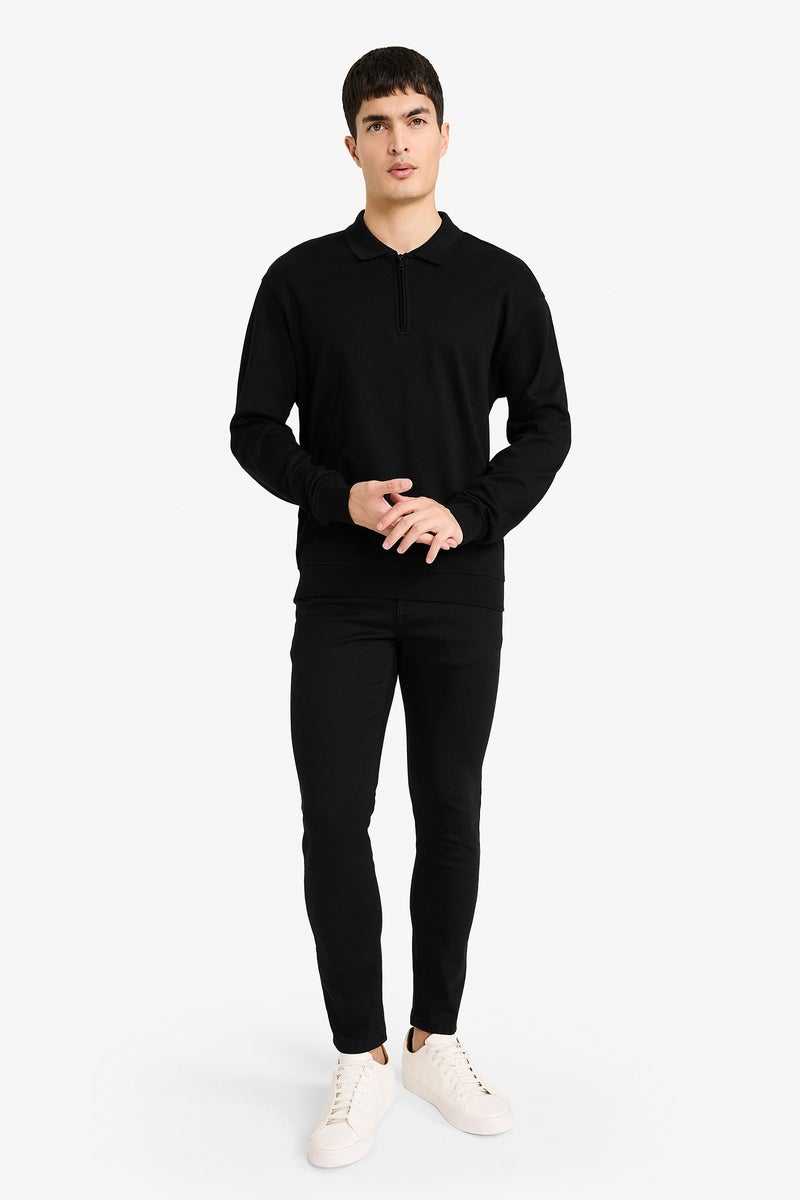 DeFacto Black Man Regular Fit Polo Neck Half Zippered Sweatshirt Casual - Image 2
